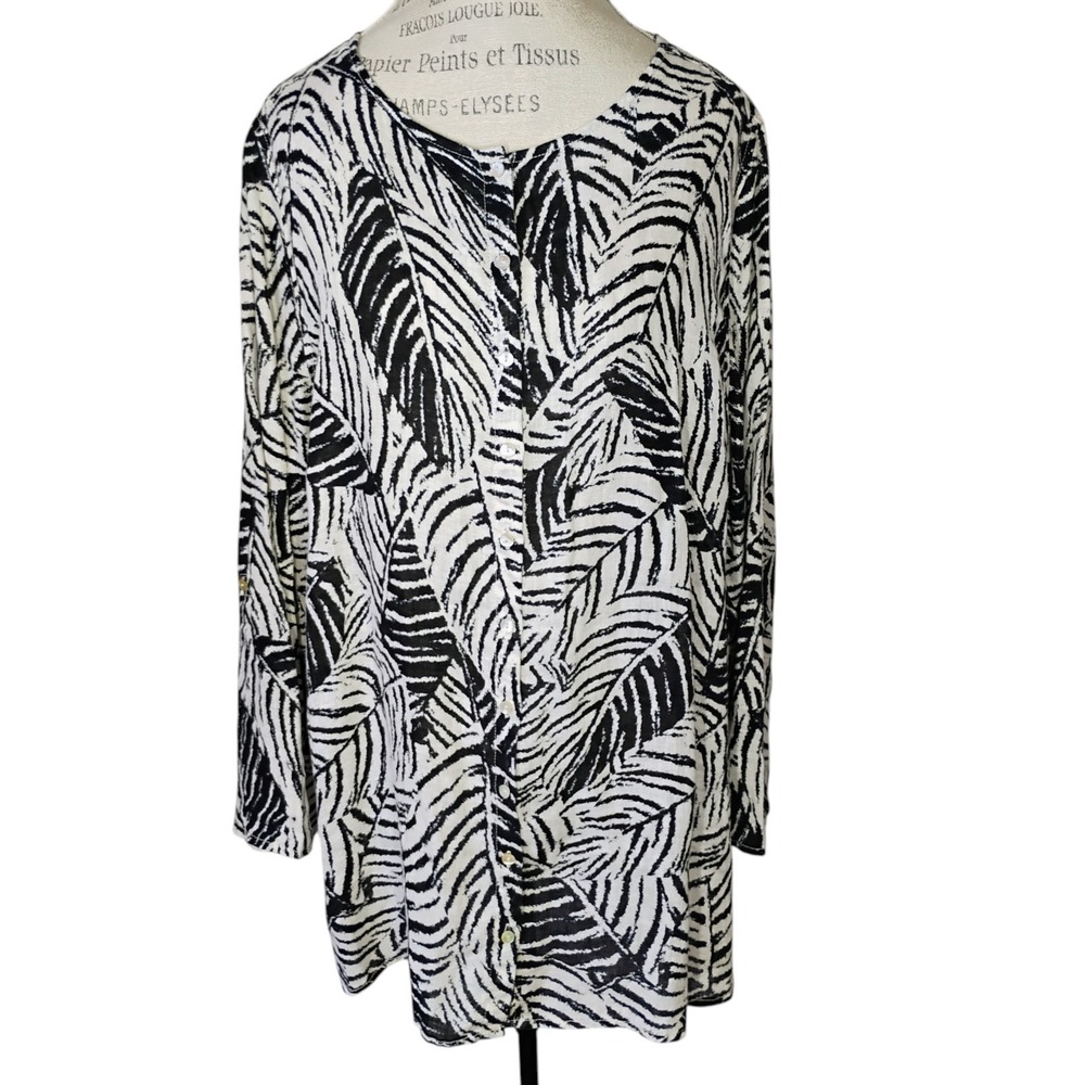 Cynthia Rowley 100% Linen Tunic Womens‎ 2X Black Cream Tropical Coastal Beach